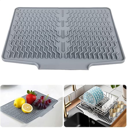 Afdruiprekmat Siliconen - Keuken Droogmat - Efficiënt Afdruipen - Antislip Hittebestendig - 40 x 33 cm - Grijs
