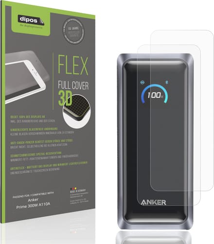 dipos FLEX – 2x Matte Screenprotector geschikt voor Anker Prime 300W A110A | Volledige Schermbescherming | Case-Friendly