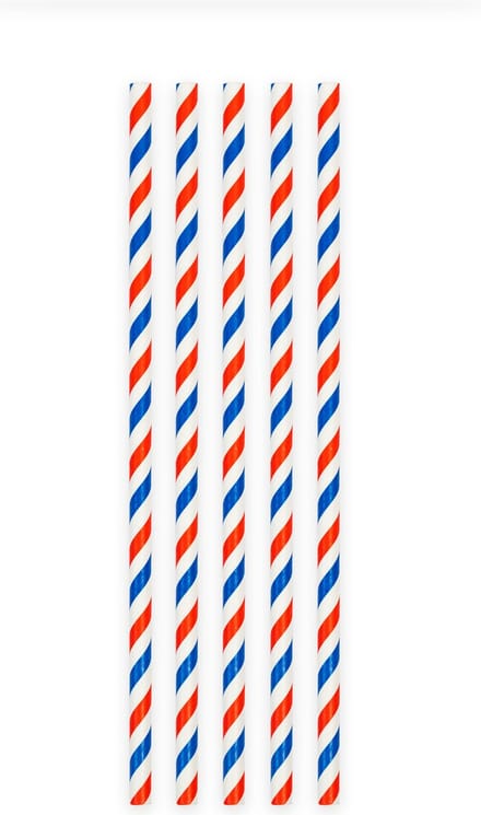 20 Papieren rietjes Rood / Wit / Blauw - 6mm x 197mm