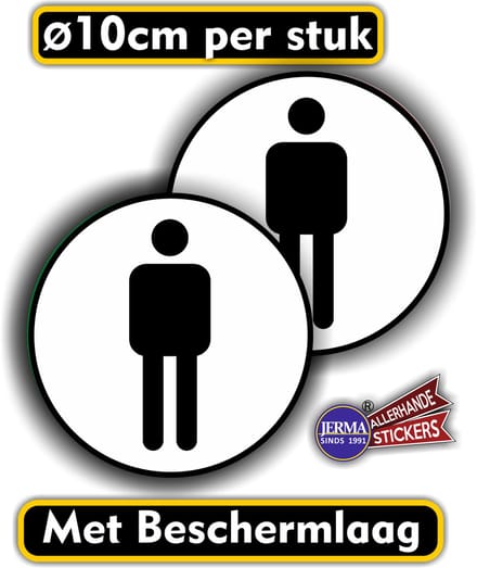Jerma - Heren - WC - Stickers - set 2 st - ⊘10 cm - zwart-wit - Krasbestendig - Zelfklevend - Vinyl