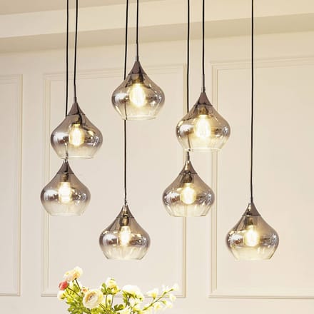 Lucande - hanglamp - 7lichts - Glas, ijzer - H: 17.5 cm - E27 - rookgrijs, zwart