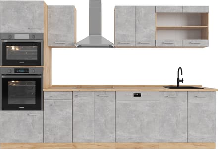 Vicco R-Line Complete keukeneenheid – 300 cm met hoge kast, WB Eik Beton/gouden eik