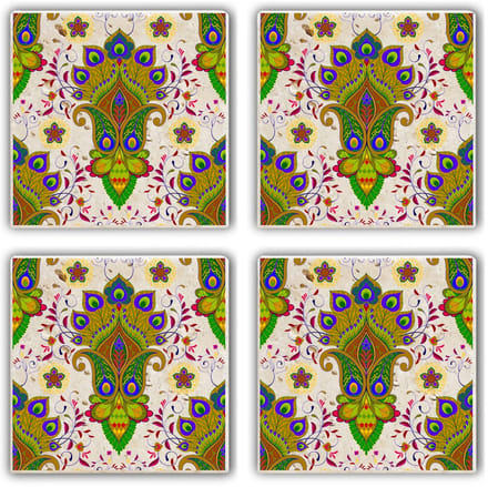 Asir - Onderzetter (4 stuks) - Veelkleurig - 10 x 10 x 1 cm
