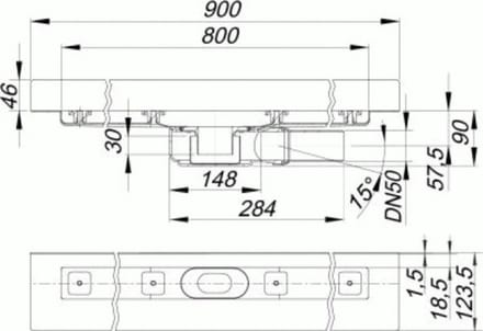DALLMER douchegoot CeraLine PLAN B 800mm, DN 50 Totale hoogte 90mm, 523143
