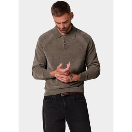 Profuomo Longsleeve Poloshirt Chenille Bruin - Maat M - Heren - Pullovers