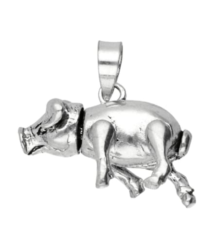 Zilveren Varken bewegend 3D ketting hanger