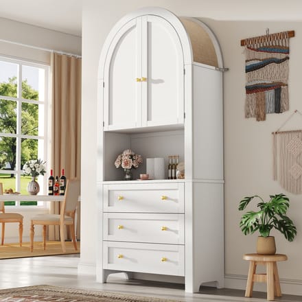 Buffetkast - Hoge Boogkast Met Lades en Deuren - Open Displaygedeelte - Hout - Wit