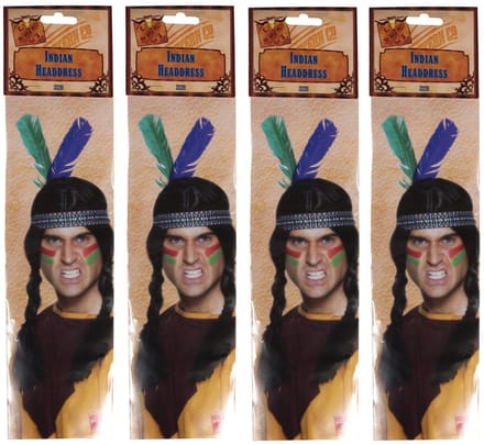 4x stuks indianen verkleed hoofdband met veren - Carnaval spullen