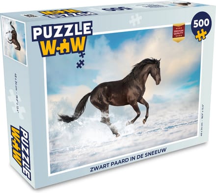Puzzel Zwart paard in de sneeuw - Legpuzzel - Puzzel 500 stukjes
