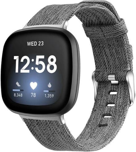 Strap-it Geweven nylon / canvas bandje - Geschikt voor Fitbit Versa 3 / Fitbit Sense - grijs mix - Maat: Maat S
