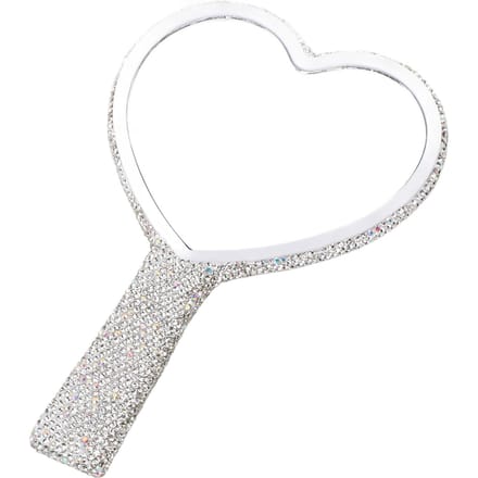 Witte Handspiegel met Strasssteentjes Hoge Definitie Draagbaar Schattige Hartvormige Spiegel met Handvat voor white