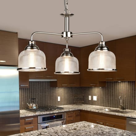 Searchlight Hanglamp Bistro II 3-lamps zilver/ribbelglas