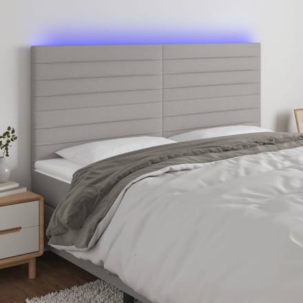 vidaXL - Hoofdbord - LED - 200x5x118/128 - cm - stof - lichtgrijs
