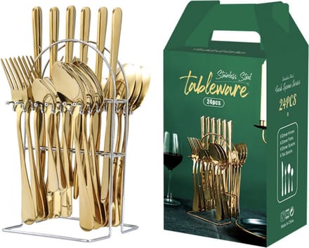 Winkrs | Bestekset Goud | 24 stuks | Messen, Lepels, Vorken, Tafelbestek