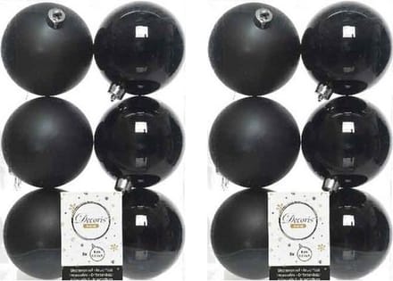 Decoris kerstballen - 12x st - zwart - 8 cm - kunststof - mat en glans - kerstversiering