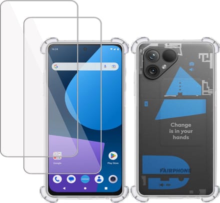 Hoesje geschikt voor Fairphone 5 + 2x Screenprotector – Tempered Glass - Extreme Shock Case Transparant