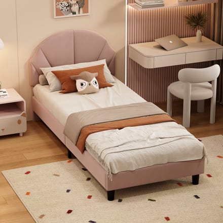 Gemütliches Kinderbett 90x200 cm mit kuscheligem Veloursbezug, in Rosa für das Kinder- oder Jugendzimmer