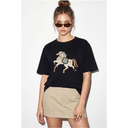 Overmaat Geprikte Sequins Crew Neck T-Shirt