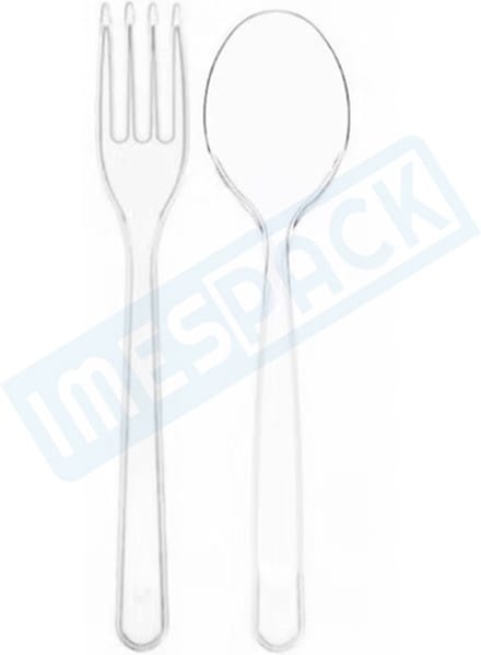 Reusable 100st. Lepel + 100st. Vork - TRANSPARANT - 18 cm - bestek - IMES