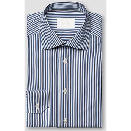 Eton Overhemd Duo Stripe Pattern Luxury Organic Supima Cotton 120 Poplin Donker Blauw / male
