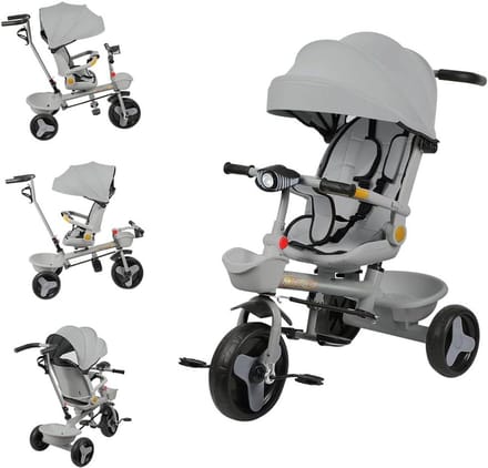 Kinderdriewieler - Loopfiets Pram - Veilig Buiten Spelen - Multifunctioneel Verstelbaar - 19 Maanden+ - Grijs