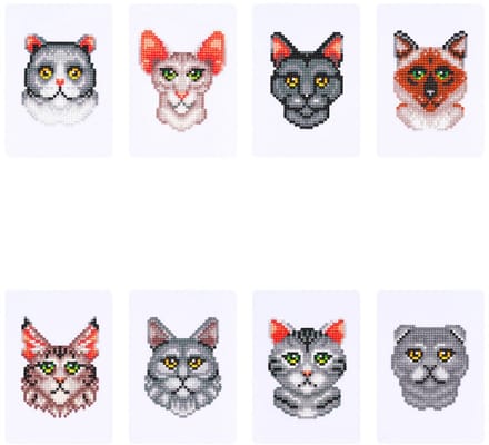 Minipaintings - 040 - set van 8 - Katten - diamond painting - compleet pakket - Diamond painting by Wietske