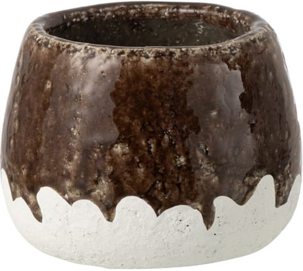 J-Line bloempot 2 Delig - keramiek - wit/bruin - small
