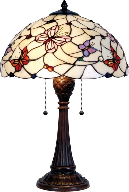 Lumilamp Tiffany Tafellamp Ø 41x60 cm Beige Paars Glas Vlinder