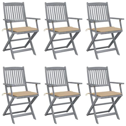 vidaXL - Inklapbare - stoelen - 6 - st - met - kussens - massief - acaciahout