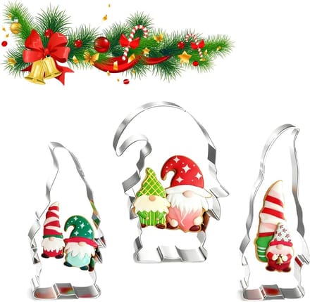 Set van 3 kerstkoekjesvormpjes in de vorm van gnomes voor feestelijke bakprojecten