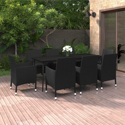 vidaXL - 9-delige - Tuinset - met - kussens - poly - rattan - en - glas