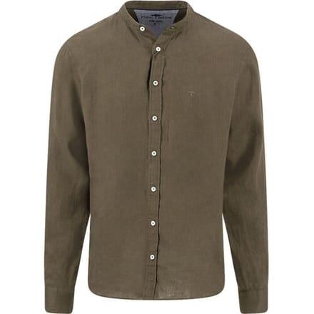 Fynch-Hatton Overhemd Solid Color Premium Linnen Stand-Up Collar Donker Khaki / male