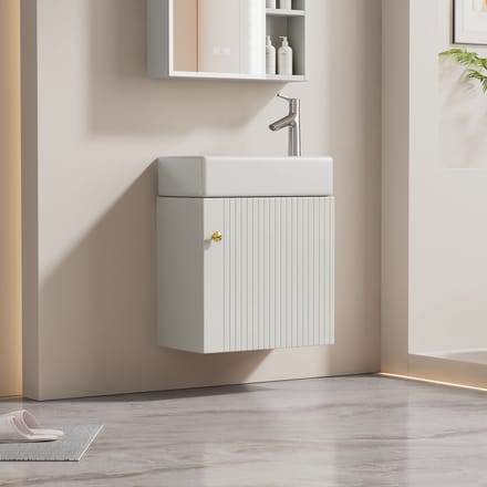 MODFU Badkamermeubel Met Wastafel - 3D Front - Minimalistisch - Voor Kleine Badkamer - MDF - Wit