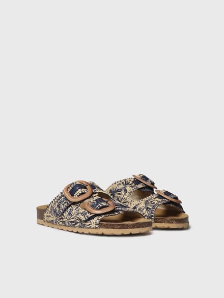 Damessandaal van raffia met bloemenprint | GUAM-RF