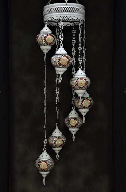 Hanglamp multicolour  glas mozaïek Oosterse lamp kroonluchter Crèmewit 7 bollen