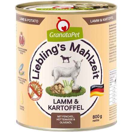 Voordeelpakket GranataPet Lievelingsmaaltijd 12 x 800 g - Lam & Aardappel met Venkel, Kwark & Olijfolie