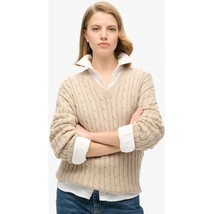 Superdry - Oversized kabeltrui met V-hals - Dames - Sweaters