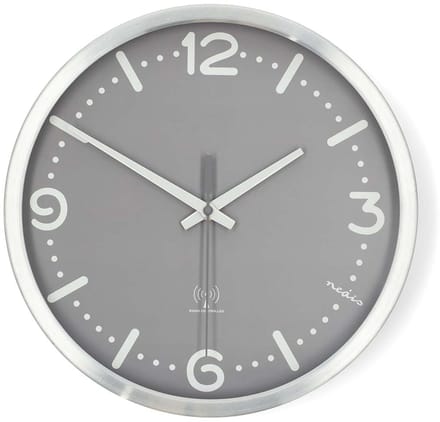 Nedis Wandklok - Diameter 30 cm - Radiogestuurde tijd - Stil uurwerk - Grijs