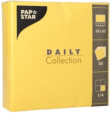 14x 50 Servetten DAILY Collection 1/4 vouw 32 cm x 32 cm geel