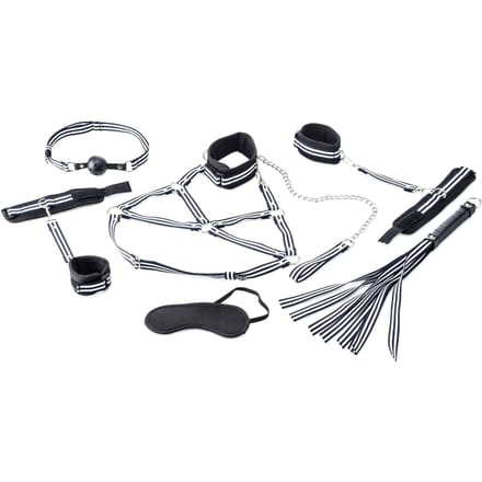 Zenn Toys - 9 delige luxe geweven bondage set - Zwart / Wit