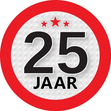 25 jaar leeftijd sticker - rond - Dia 9 cm - 25 jaar verjaardag - jubileum - leeftijd versiering