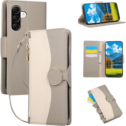 TwoTone Samsung Galaxy A57 Zipper Boek Hoesje Grijs