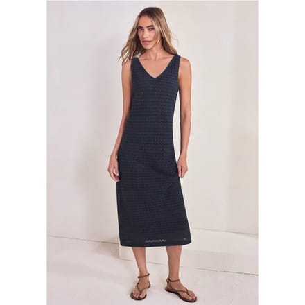 Midi-jurk met kanten V-hals