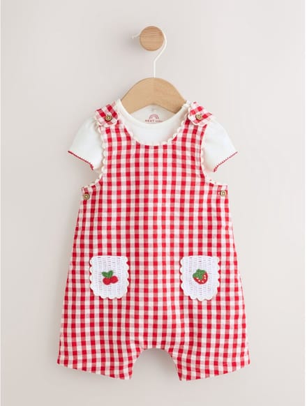 Next - Meisjes - 2-delige babyset van tuinbroek en rompertje - Rood