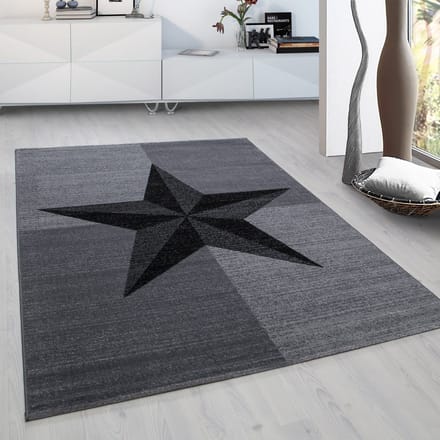 Flycarpets Marlon Vloerkleed Ster - Laagpolig - Grijs / Zwart - 200x290 cm