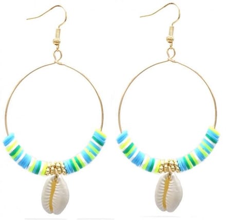 She life style - Oorbellen Schelp - 8 x 4,5cm - Blauw/Groen