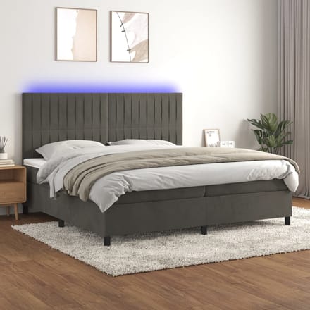 vidaXL - Boxspring - met - matras - en - LED - fluweel - donkergrijs - 200x200 - cm