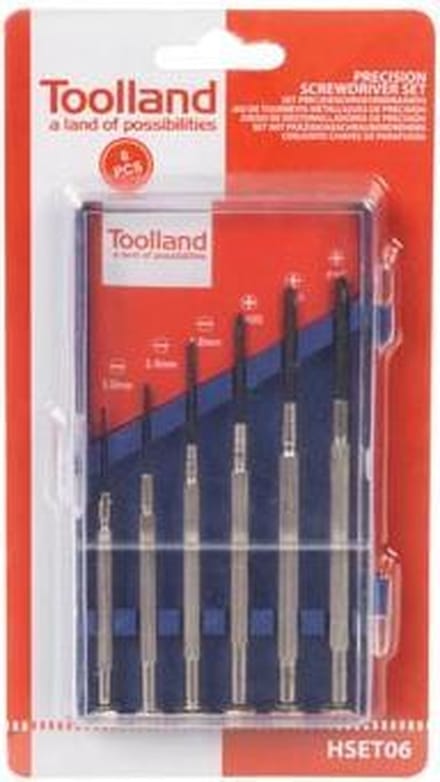 Toolland Precisieschroevendraaierset, 6-delig, kruis/plat, antislip handgreep