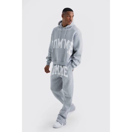 Oversized Boxy Split Hem Homme Trainingspak | Grey Marl | Size Large