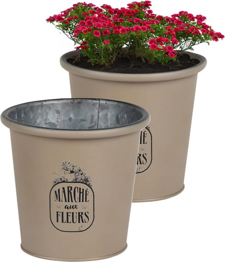 Sunnydays /plantenpot/bloempot - 2x - zink - taupe - D14 x H13 cm